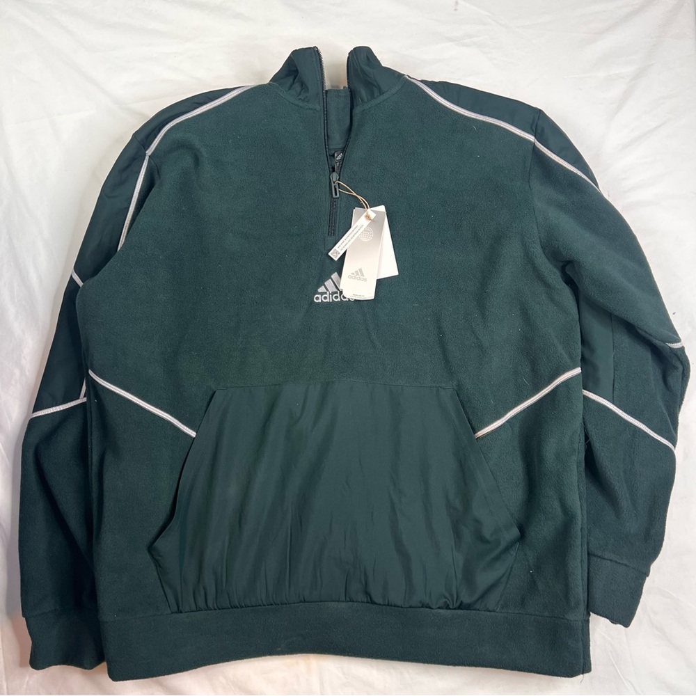 Adidas NEW men's 1/4 zip Pullover sweater with pockets Green Color Sz XL L040323